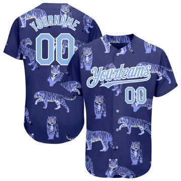 Maxcorners Custom Dark Purple Light Blue-White 3D Pattern Design Tiger Authentic Baseball Jersey LM2605