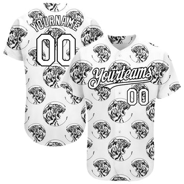 Maxcorners Custom White Black 3D Pattern Design Tiger Authentic Baseball Jersey LM0609