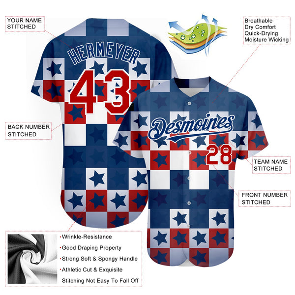 Maxcorners Custom White Red 3D American Flag Premium Baseball Jersey LM0210