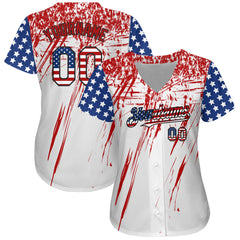 Maxcorners Custom Royal USA Flag Red-Black 3D Premium Baseball Jersey LM0210
