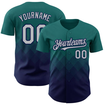 Maxcorners Custom Teal Gray-Navy 3D Pattern Design Gradient Square Shapes Authentic Baseball Jersey LM2605