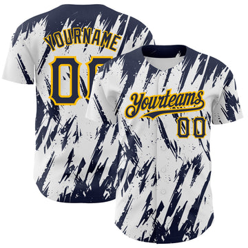 Maxcorners Custom White Navy-Gold 3D Pattern Design Abstract Sharp Shape Authentic Baseball Jersey LM2605
