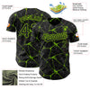 Maxcorners Custom Black Neon Green 3D Pattern Design Abstract Network Authentic Baseball Jersey LM2605