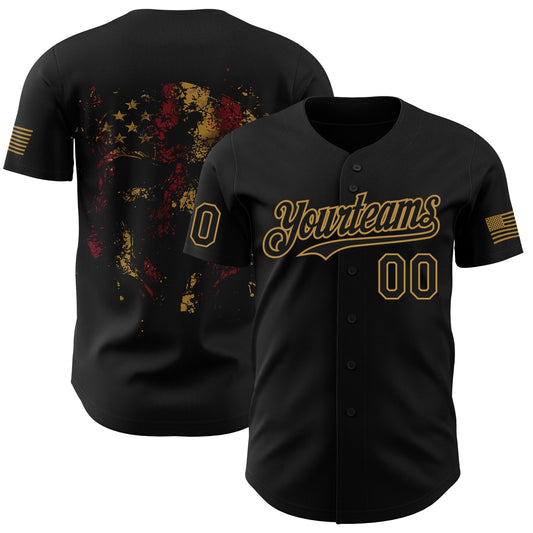 Maxcorners Custom Black Vintage USA Flag-Red Mesh Premium Throwback Baseball Jersey LM0210