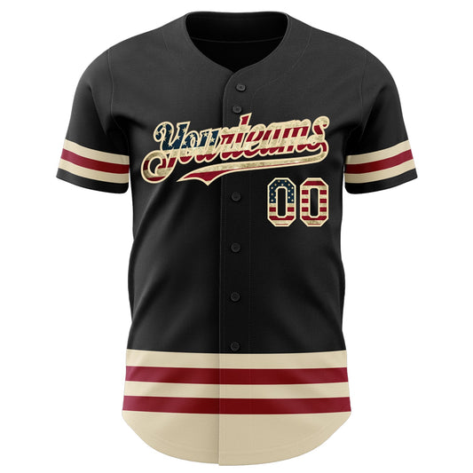 Maxcorners Custom Navy Vintage USA Flag Cream-Maroon Line Premium Baseball Jersey LM0210