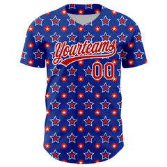 Maxcorners Custom Royal Red-White American Flag Patriotic Premium 3D Baseball Jersey LM0210