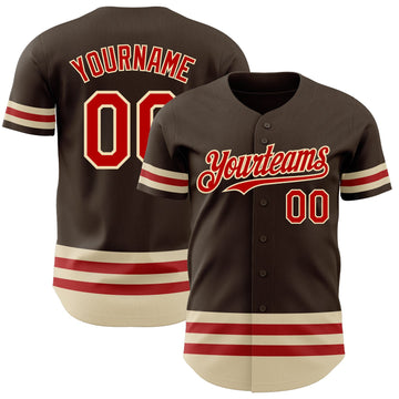 Maxcorners Custom Brown Red-Cream Line Authentic Baseball Jersey LM2605