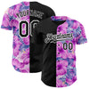 Maxcorners Custom Pink Black-White 3D Pattern Design Tropical Flower And Hawaii Palm Leaves Authentic Baseball Jersey LM2605