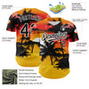 Maxcorners Custom Yellow Black White 3D Pattern Design Beach Hawaii Palm Trees Authentic Baseball Jersey LM2605