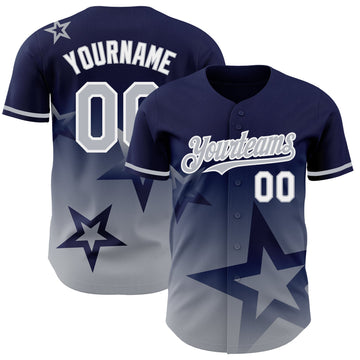 Maxcorners Custom Navy Gray-White 3D Pattern Design Gradient Style Twinkle Star Authentic Baseball Jersey LM2605