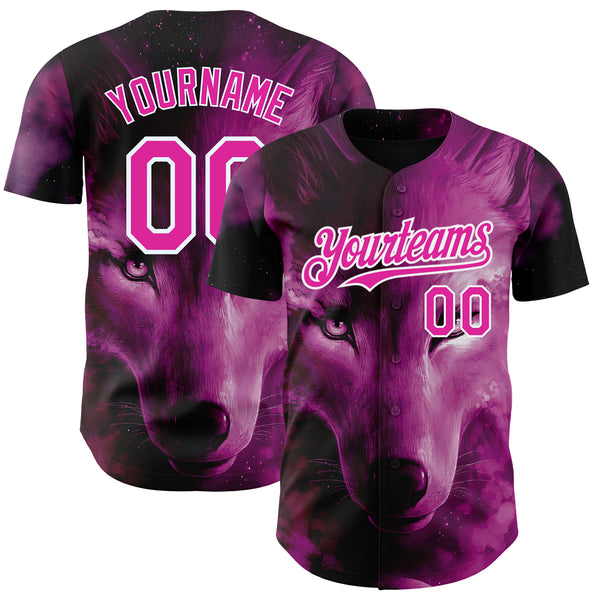 Maxcorners Custom Pink White 3D Pattern Design Animal Wolf Authentic Baseball Jersey
 LM0609