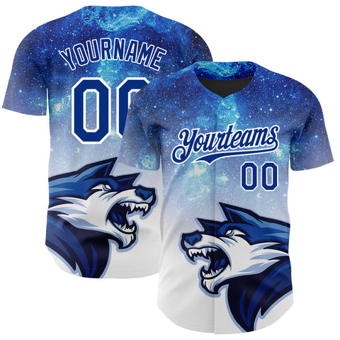 Maxcorners Custom Royal White 3D Pattern Design Animal Wolf Authentic Baseball Jersey
 LM0609