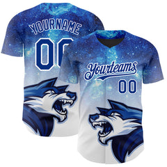 Maxcorners Custom Royal White 3D Pattern Design Animal Wolf Authentic Baseball Jersey LM0609