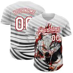 Maxcorners Custom White Red 3D Pattern Design Animal Wolf Authentic Baseball Jersey LM0609