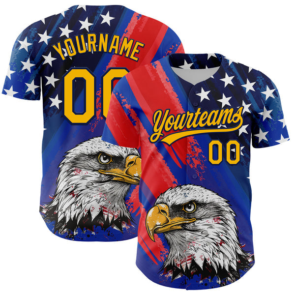Maxcorners Custom Royal Gold Navy-Red 3D American Flag Eagle And Star Authentic Baseball Jersey
 LM0609