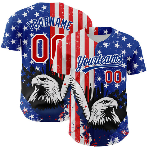 Maxcorners Custom White Red-Royal 3D American Flag Eagle And Star Authentic Baseball Jersey
 LM0609