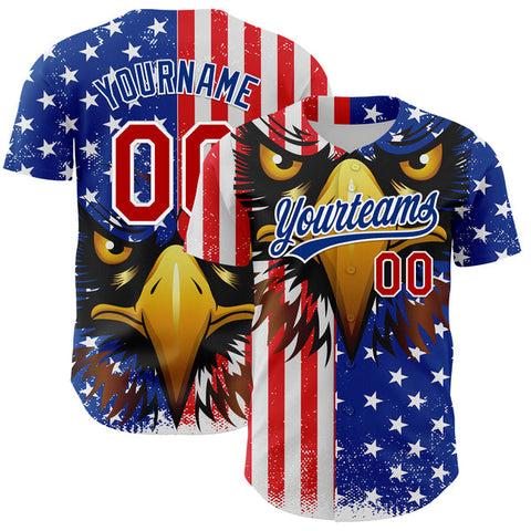 Maxcorners Custom White Red-Royal 3D American Flag Eagle And Star Authentic Baseball Jerseys
 LM0609