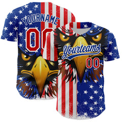 Maxcorners Custom White Red-Royal 3D American Flag Eagle And Star Authentic Baseball Jerseys
 LM0609