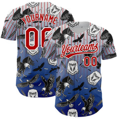 Maxcorners Custom White Red-Royal 3D Pattern Design American Eagle Authentic Baseball Jersey
 LM0609