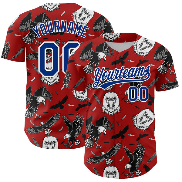 Maxcorners Custom Red Royal-White 3D Pattern Design American Eagle Authentic Baseball Jersey
 LM0609