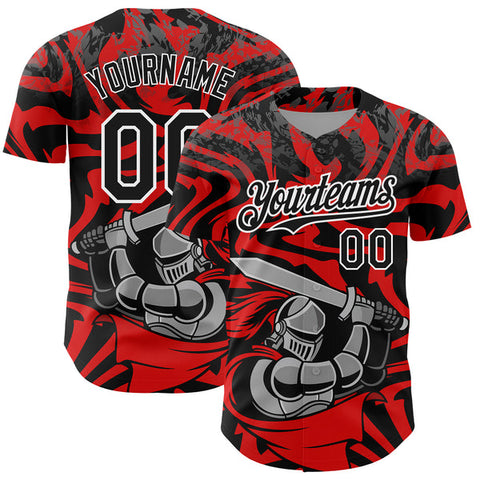 Maxcorners Custom Red Black-White 3D Pattern Design Knight Hero Art Authentic Baseball Jersey
 LM0609