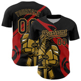 Maxcorners Custom Black Red-Old Gold 3D Pattern Design Knight Hero Art Authentic Baseball Jersey
 LM0609