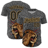 Maxcorners Custom Black Old Gold 3D Pattern Design Animal Lion Authentic Baseball Jersey
 LM0609
