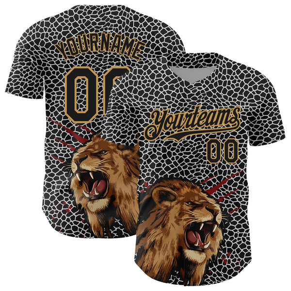 Maxcorners Custom Black Old Gold 3D Pattern Design Animal Lion Authentic Baseball Jersey
 LM0609