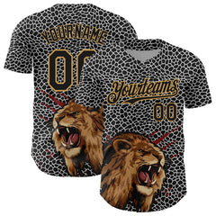 Maxcorners Custom Black Old Gold 3D Pattern Design Animal Lion Authentic Baseball Jersey LM0609