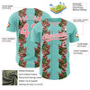 Maxcorners Custom Ice Blue Medium Pink-White 3D Tropical Hawaii Plant And Flamingo Authentic Baseball Jersey LM2605