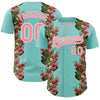 Maxcorners Custom Ice Blue Medium Pink-White 3D Tropical Hawaii Plant And Flamingo Authentic Baseball Jersey LM2605