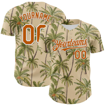 Maxcorners Custom City Cream Texas Orange-White 3D Hawaii Tropical Coconut Tree Authentic Baseball Jersey LM2605