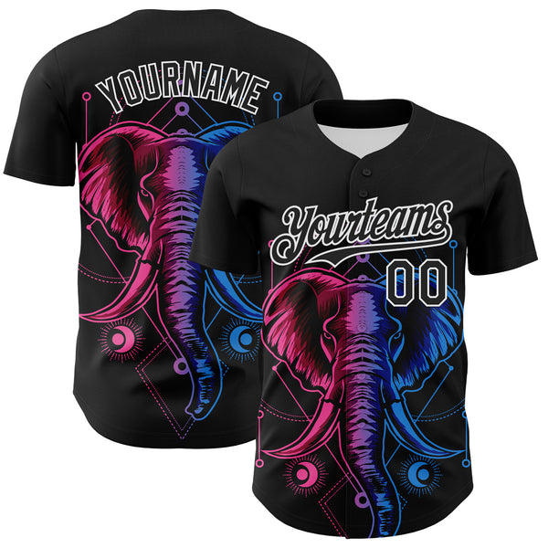 Maxcorners Custom Black White 3D Pattern Design Rave Psychedelic Elephant Authentic Baseball Jersey
 LM0609