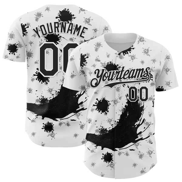 Maxcorners Custom White Black 3D Pattern Design Graffiti Splash Ink Authentic Baseball Jersey
 LM0609