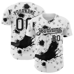 Maxcorners Custom White Black 3D Pattern Design Graffiti Splash Ink Authentic Baseball Jersey LM0609