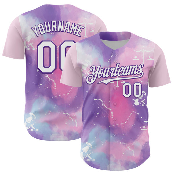 Maxcorners Custom Purple White 3D Pattern Design Constellation Space Galaxy Star Authentic Baseball Jersey
 LM0609