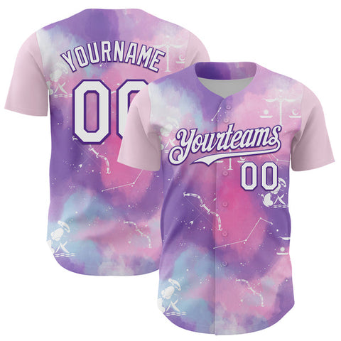 Maxcorners Custom Purple White 3D Pattern Design Constellation Space Galaxy Star Authentic Baseball Jersey
 LM0609