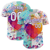 Maxcorners Custom White Ice Blue-Purple 3D Pattern Design Graffiti Splash Authentic Baseball Jersey
 LM0609