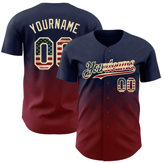 Maxcorners Custom Black Vintage USA Flag Olive-Cream Premium Gradient Fashion Baseball Jersey LM0210