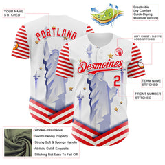Maxcorners Custom White Thunder Blue-Red Patriotic American Flag Premium Baseball Jersey LM0210