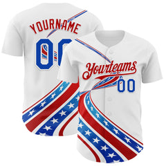 Maxcorners Custom White Thunder Blue-Red 3D Patriotic American Flag Premium Baseball Jerseys LM0210