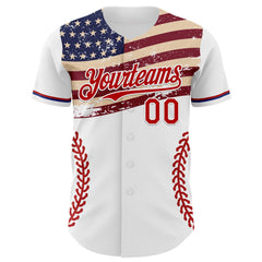 Maxcorners Custom White Royal-Red 3D Patriotic American Flag And Golden Gate Bridge Premium Baseball Jersey LM0210