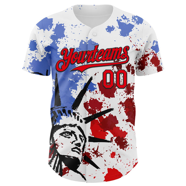 Maxcorners Custom Navy Red-White 3D Patriotic American Flag Premium Baseball Jerseys LM0210
