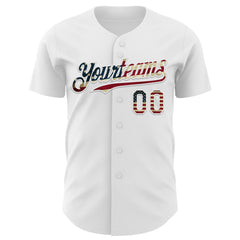 Maxcorners Custom White USA Flag Fire Red-Black 3D Patriotic Skull Premium Baseball Jersey LM0210