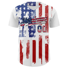 Maxcorners Custom Black Thunder Blue Fire Red-White 3D Patriotic American Flag Premium Baseball Jersey LM0210
