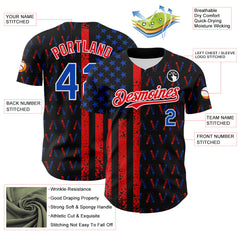 Maxcorners Custom Black Thunder Blue-Red 3D Patriotic Skull American Flag Premium Baseball Jersey LM0210