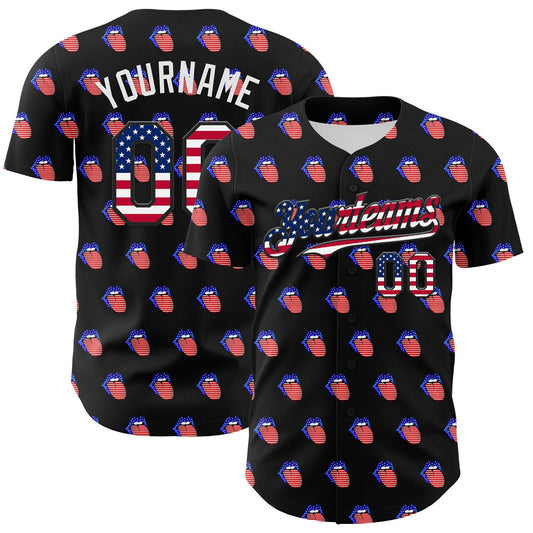 Maxcorners Custom Black Vintage USA Flag-White 3D Patriotic American Symbol Premium Baseball Jersey LM0210