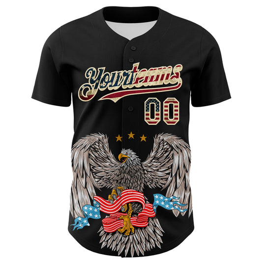Maxcorners Custom City Cream Black-Red 3D Patriotic American Flag Premium Baseball Jersey LM0210