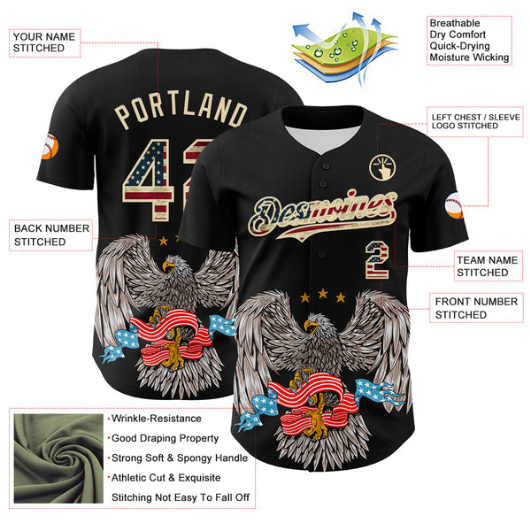 Maxcorners Custom City Cream Black-Red 3D Patriotic American Flag Premium Baseball Jersey LM0210