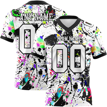 Maxcorners Custom Graffiti Pattern White-Black 3D Pattern Splash Authentic Football Jersey LM2605